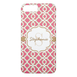 Monogram Fuchsia and Gold Quatrefoil iPhone 8 Plus/7 Plus Case