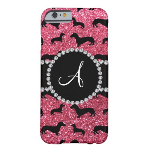 Monogram fuchsia pink glitter dachshund barely there iPhone 6 case