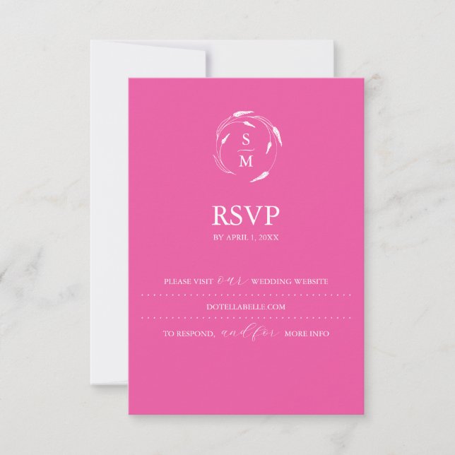 Monogram Fuchsia Pink RSVP Card Wedding Website (Front)