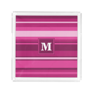 Monogram fuchsia stripes acrylic tray