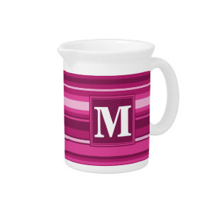 Monogram fuchsia stripes beverage pitcher