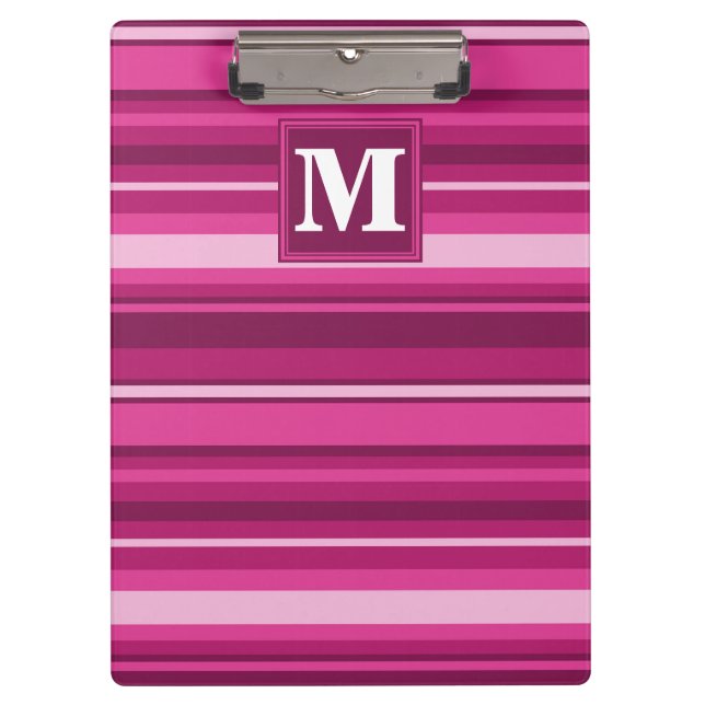 Monogram fuchsia stripes clipboard (Front)