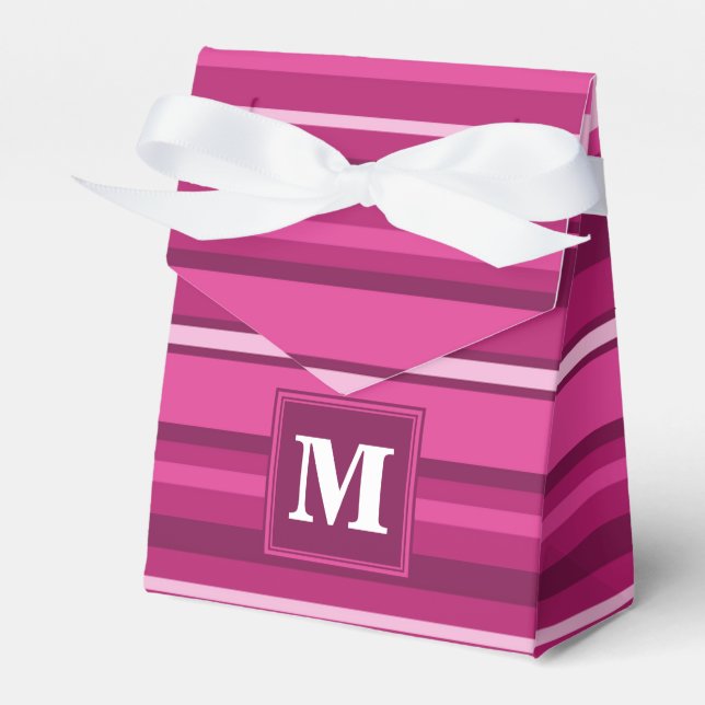 Monogram fuchsia stripes favor boxes (Front Side)