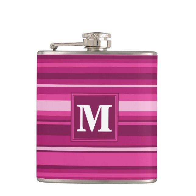 Monogram fuchsia stripes flask (Front)