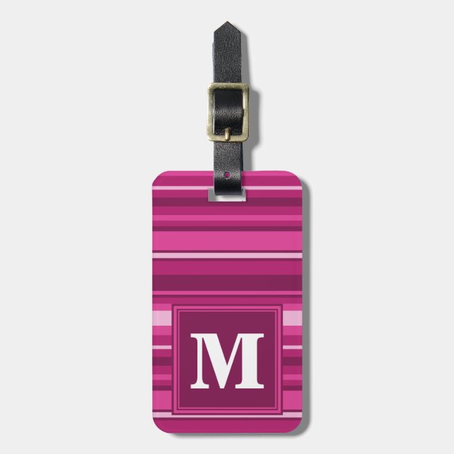 Monogram fuchsia stripes luggage tag (Front Vertical)