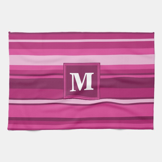 Monogram fuchsia stripes towel (Horizontal)