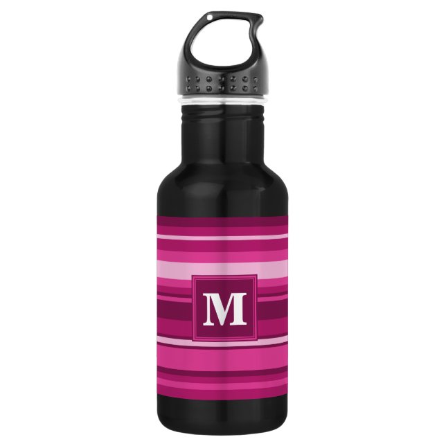 Monogram fuchsia stripes water bottle (Front)