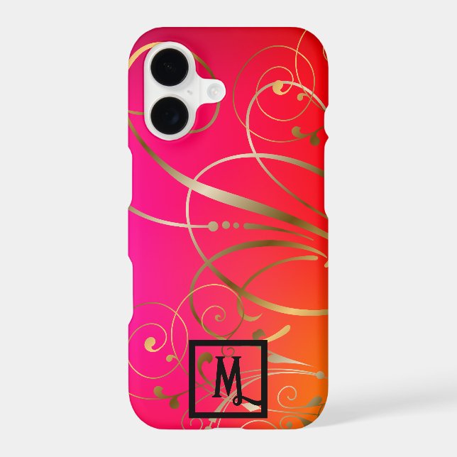 Monogram Fun and Coloful Gold Swirls Flourishes  Case-Mate iPhone Case (Back)