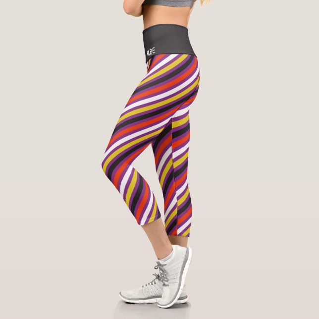 Monogram Fun Girly Stripe Modern Halloween Capri Leggings (Left)