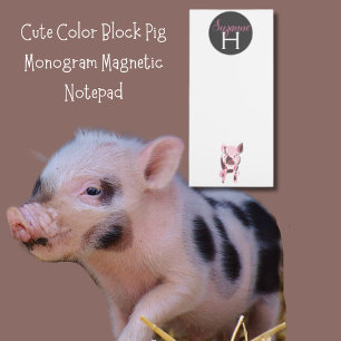 Monogram Fun Pig Personalized Name Magnetic Notepad