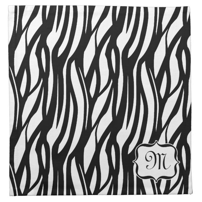 Monogram Funky Black and White Zebra Cloth Napkin (Front)