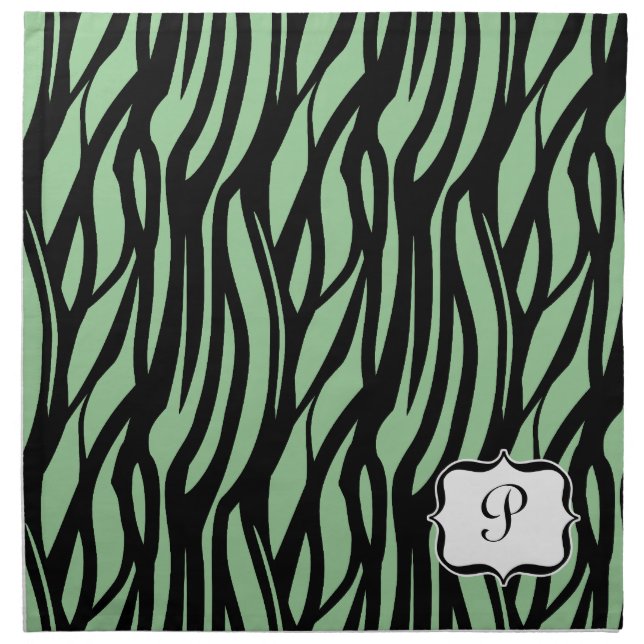 Monogram Funky Green and Black Zebra Cloth Napkin (Front)