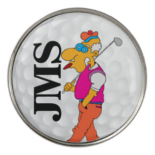 Monogram Funny Cartoon Old Golfer Golf Ball Marker