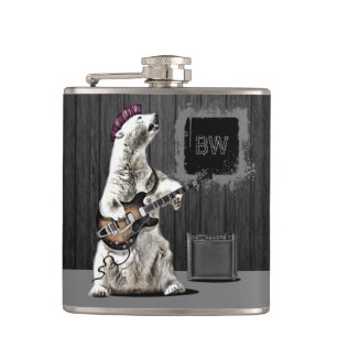 Monogram Funny Punk Rock Guitar Bear Musician Hip Flask