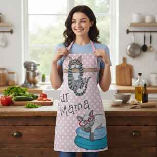Monogram Funny Whimsical Cats Trendy Modern Apron