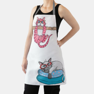 Monogram Funny Whimsical Cats Trendy Modern Apron
