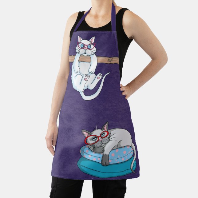 Monogram Funny Whimsical Cats Trendy Modern Apron (Insitu)