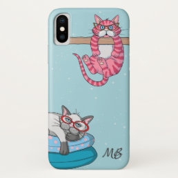 Monogram Funny Whimsical Cats Trendy Modern iPhone X Case