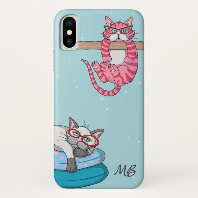 Monogram Funny Whimsical Cats Trendy Modern Case-Mate iPhone Case (Back)