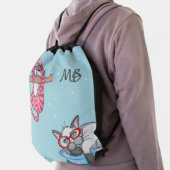 Monogram Funny Whimsical Cats Trendy Modern Drawstring Bag (Insitu)