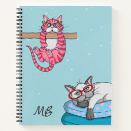 Monogram Funny Whimsical Cats Trendy Modern Notebook