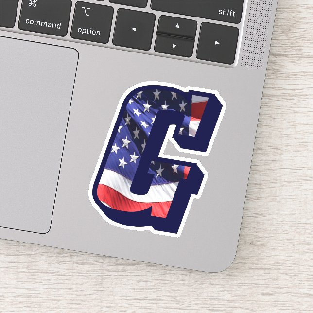 Monogram G American Flag Letter Initial USA Vinyl Sticker (Detail)