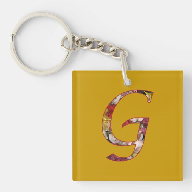 Monogram G Floral Design Keychain (Front)