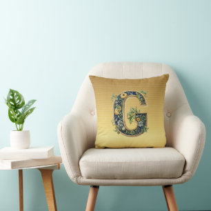 Monogram G Flowered Pattern, AI-generated, Throw Pillow