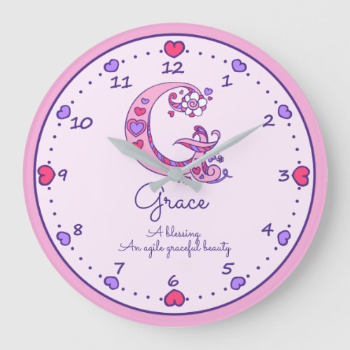 Monogram G hearts girls name meaning pink clock