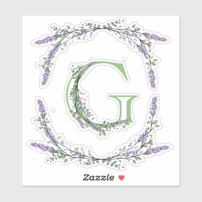 Monogram G Lavender Eucalyptus Sticker (Sheet)