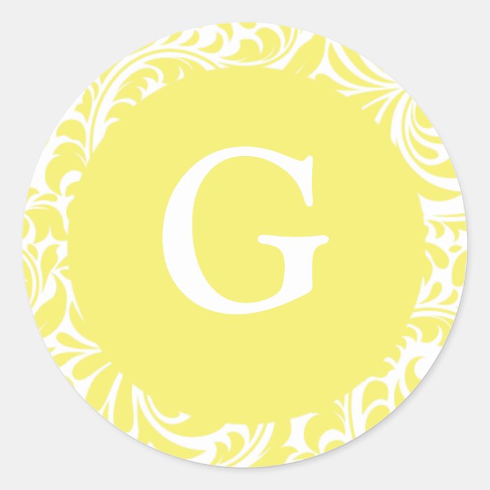 Monogram G Light Yellow Personalizable Invitation Round Stickers