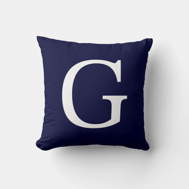 Monogram G On Navy Blue Throw Pillow (Front)