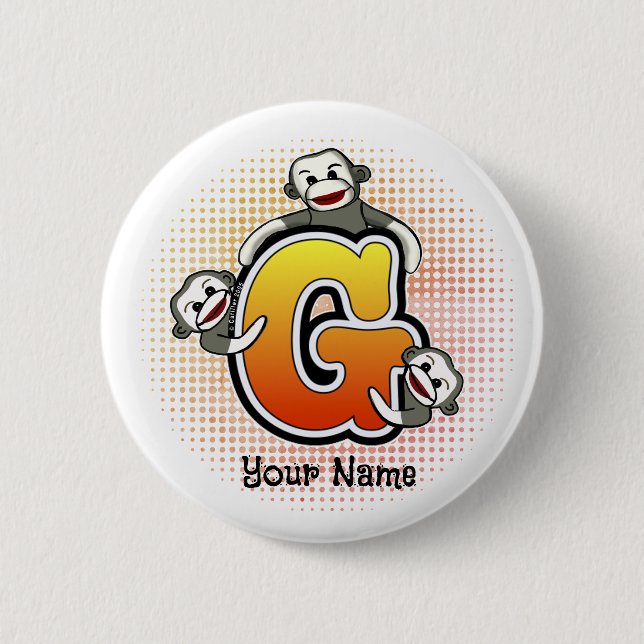 Monogram G Sock Monkey  Button (Front)