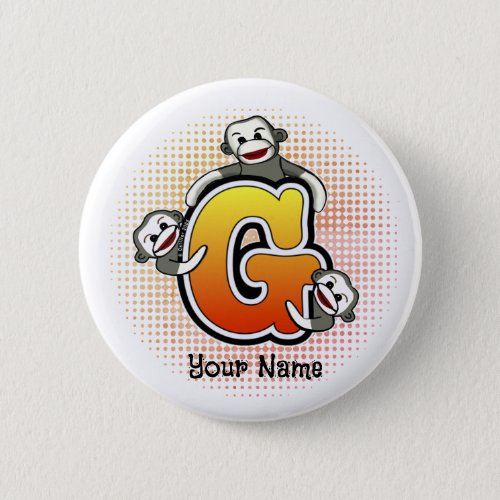 Monogram G Sock Monkey  Button