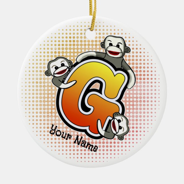 Monogram G Sock Monkey  Ceramic Ornament (Front)