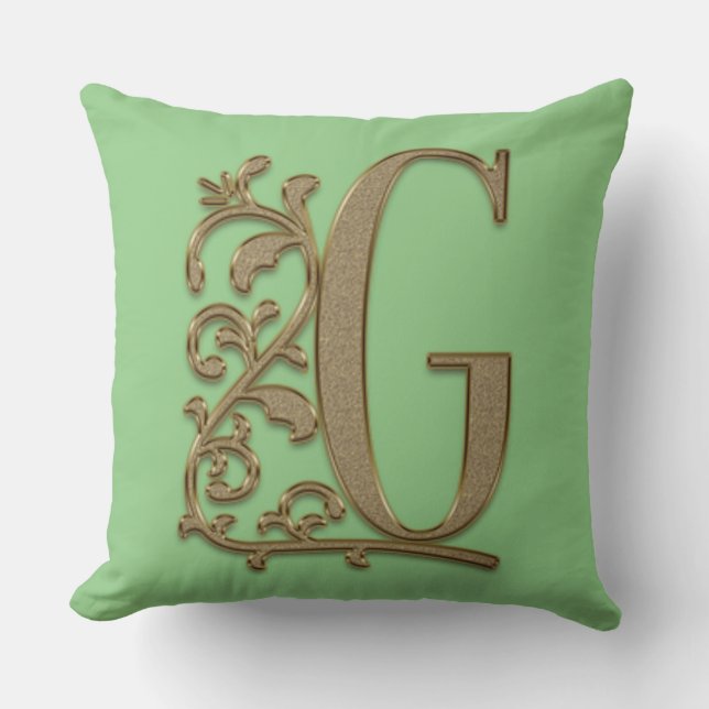Monogram G Spring Green Family Wedding, Birthday Throw Pillow (Front)