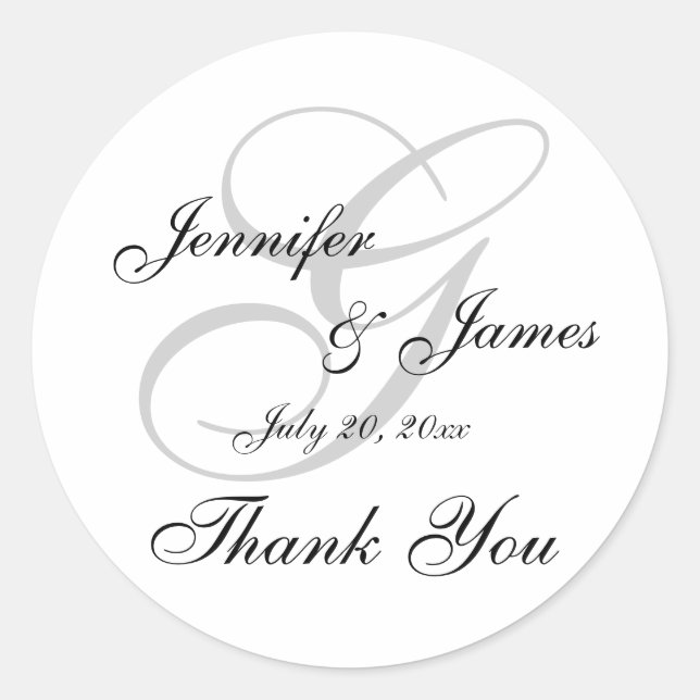 Monogram G Wedding Thank You Label Sticker (Front)