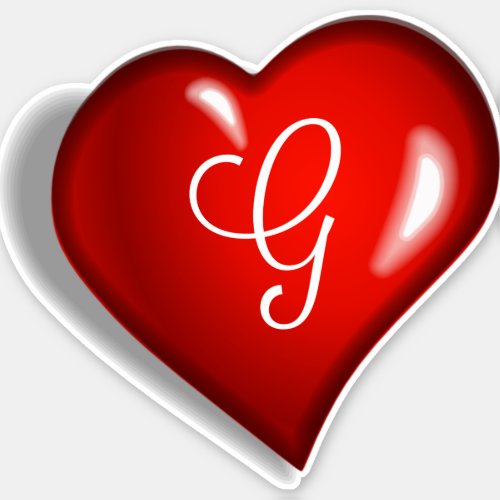 Monogram G white script on ruby red heart Sticker