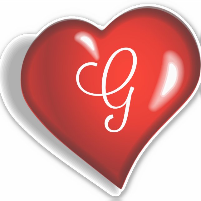 Monogram G white script on ruby red heart Sticker (Front)