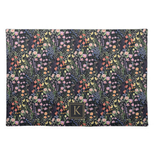 Monogram Garden Dark Background Wildflower Floral Cloth Placemat