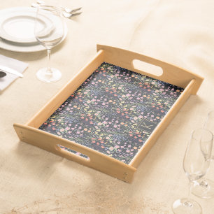 Monogram Garden Dark Background Wildflower Floral Serving Tray