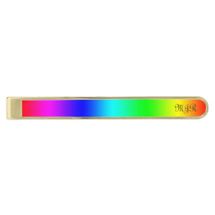 Monogram Gay Pride Rainbow Colors - Spectrum Gold Finish Tie Bar