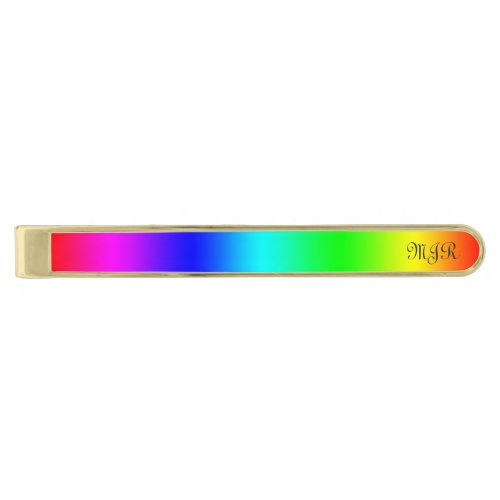 Monogram Gay Pride Rainbow Colors _ Spectrum Gold Finish Tie Bar