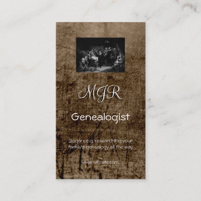 Monogram, Genealogy Business, leather-effect Business Card (Front)