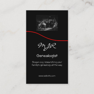 Monogram, Genealogy Business,red swoosh Business Card