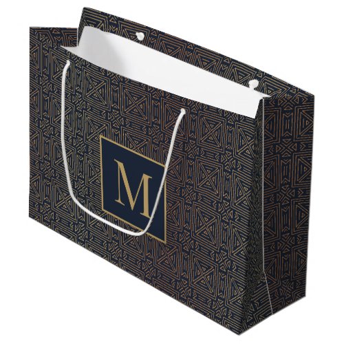 Monogram Geometric Art Deco Pattern Large Gift Bag