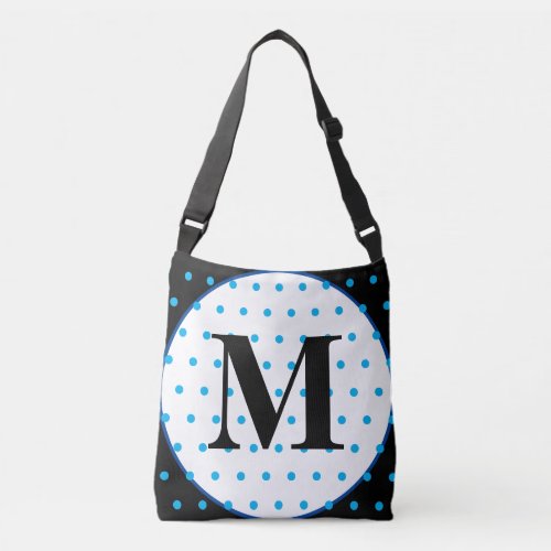 Monogram Geometric Black Blue Polka Dots Crossbody Bag