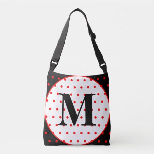 Monogram Geometric Black Red Polka Dots Crossbody Bag