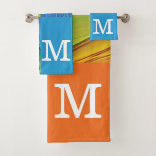Monogram geometric colorful bath towel set