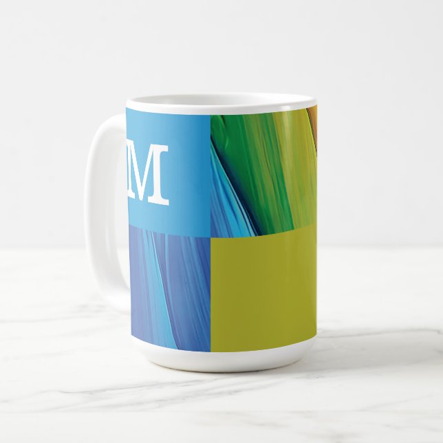Monogram geometric colorful design coffee mug (Front Left)